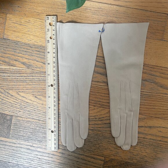 Vintage Kislav Gloves Suede Tan Size 6 11" NWT Made in France - Picture 6 of 11